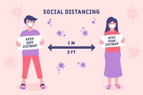 Distance Sociale Gardez Vos Distances Abri Concept Propagation Coronavirus Covid — Image vectorielle