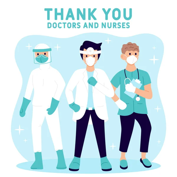 Danke Die Ärzte Und Krankenschwestern Die Den Krankenhäusern Arbeiten Und — Stockvektor