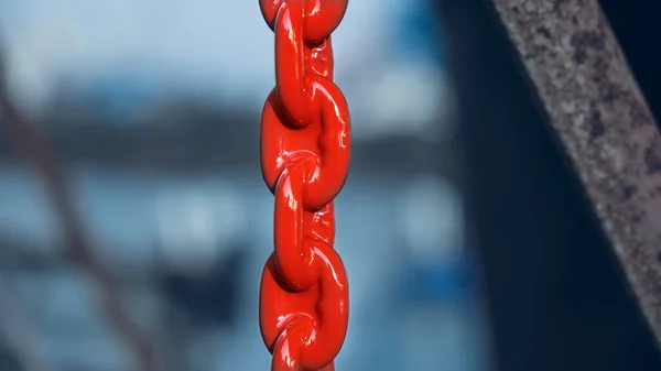 Closeup New Chain Link Painted Red Paint — Stock Photo, Image