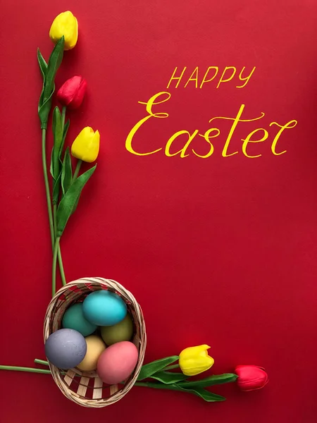 Grußkarte Ostern Mit Eiern Und Dem Text Frohe Ostern — Stockfoto