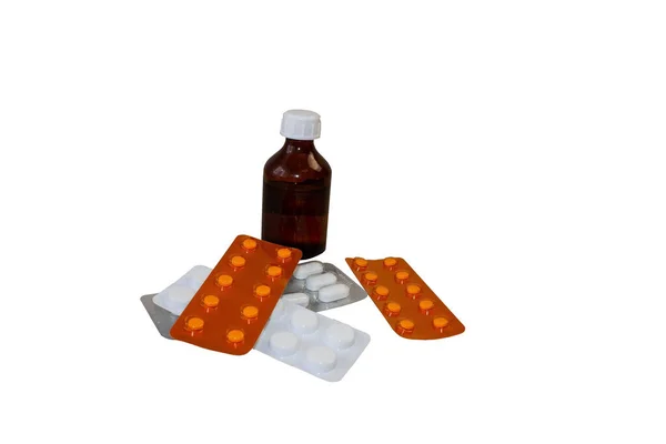 Pemotongan Foto Tablet Obat Obatan Pada Latar Belakang Putih Terisolasi — Stok Foto