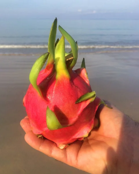 Foto Drago Frutta Sullo Sfondo Del Mare Sulla Spiaggia Thailandia — Foto Stock