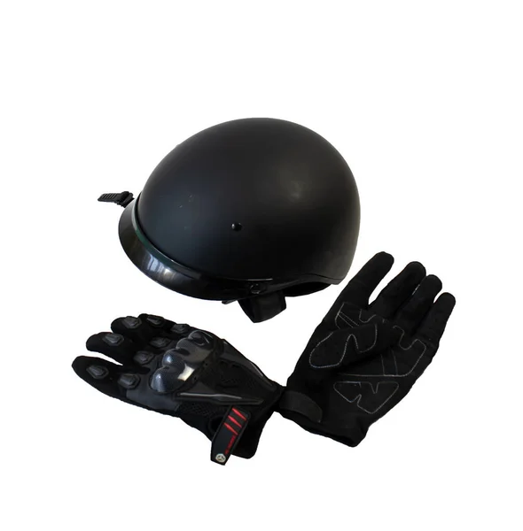 Isoliert Auf Weißem Hintergrund Motorradhelm Und Motorradhandschuhe — Stockfoto