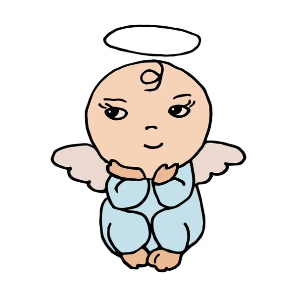 白い背景の小さな赤ちゃん天使に翼 手描き ベクトル — ストックベクタ