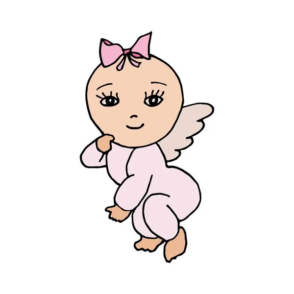 白い背景の小さな赤ちゃん天使に翼 手描き ベクトル — ストックベクタ