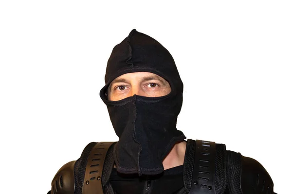 Isolated White Background Man Motorcyclist Helmet Mask Protects Coronavirus Black — Stock Photo, Image