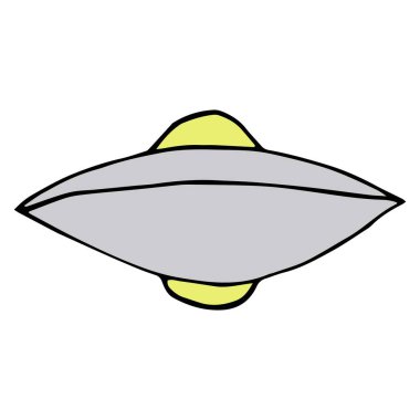 Beyaz arkaplanda izole edilmiş UFO, vektör, el çizimi