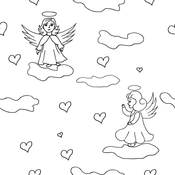 Αδιάλειπτη Μοτίβο Κορίτσι Διάνυσμα Άγγελος Στοκ Απεικόνιση Ενός Στοιχείου Σχεδιασμού — Διανυσματικό Αρχείο