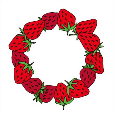 Çilek Stok illüstrasyonlu çerçeve, vektör, el çizimi, baskı, hatıra defteri, kartpostallar için tasarım unsuru