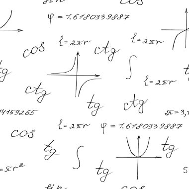 Matematiksel formülü, grafiği, basım için etiketli vektör lavabosu illüstrasyon unsuruyla kusursuz desen