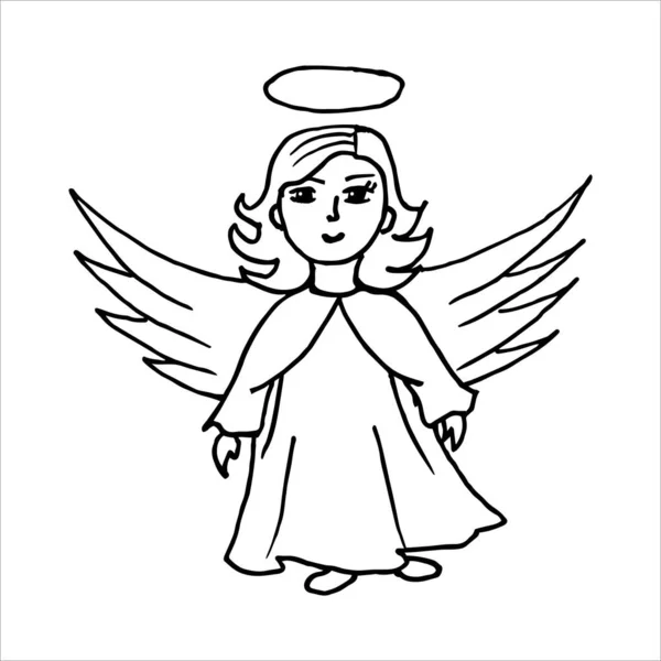 Изолированное Белом Фоне Изображение Девушки Ангела Контур Вектор Инвентарная Иллюстрация — стоковый вектор