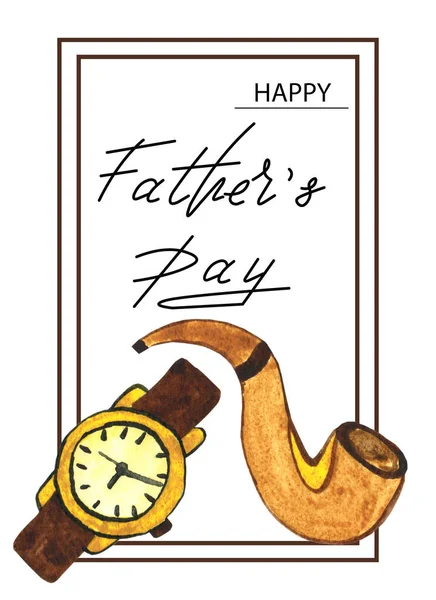 Greeting Card Father Day Watercolor Drawings Inscriptions Happy Father Day — Stock Photo, Image