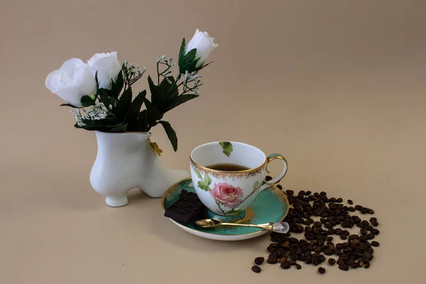 Mooie Compositie Vintage Stijl Met Een Kopje Koffie — Stockfoto