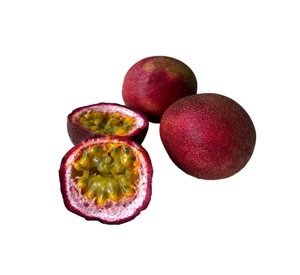Uma Foto Fruta Sobre Fundo Branco Maracujá Cortar Isolar — Fotografia de Stock