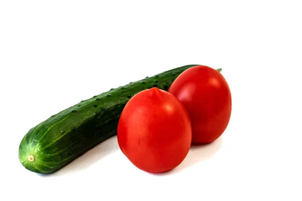 Aislado Sobre Fondo Blanco Pepino Tomate — Foto de Stock