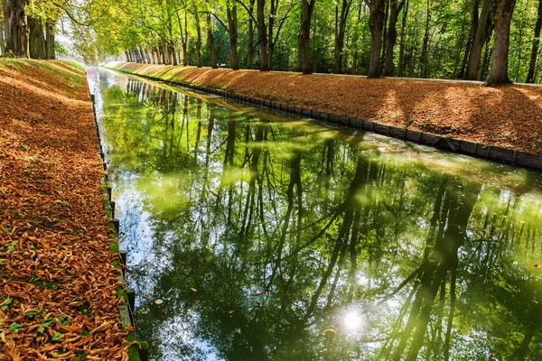 Park scène met canal in de herfst — Stockfoto