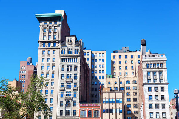 New York City, USA - October 06, 2015: old highrises at Union Square, Manhattan. Union Square is an important and historic intersection and surrounding neighborhood in Manhattan