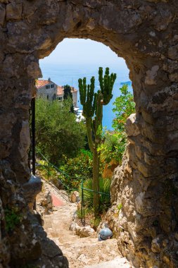 Eze, Güney Fransa, Eksotik bahçesinden Akdeniz Deniz Manzaralı