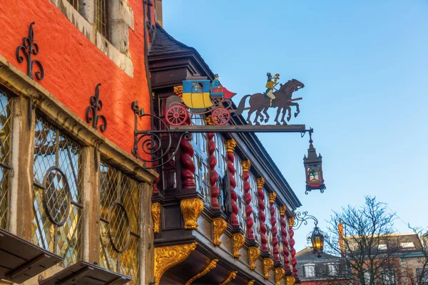 Restaurant sign at a historic building in Aachen — Stock Photo, Image