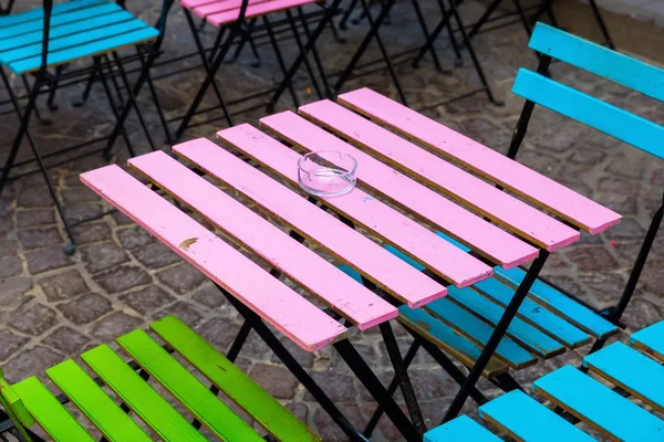 Old and colorful coffee tables — Stock Photo, Image