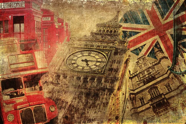 Collage texturizado vintage de iconos de Londres —  Fotos de Stock