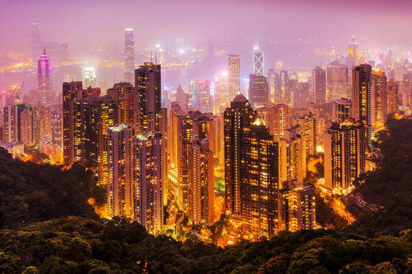 aerial view of Hongkong at night