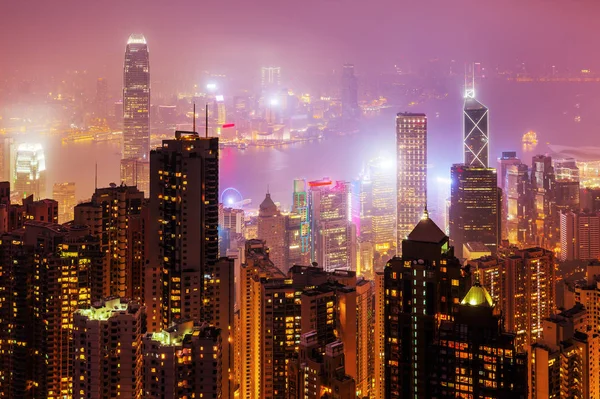 Aerial view of Hongkong at night — Stock Photo, Image