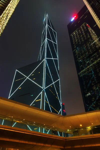 Night cityscape with skyscrapers in Hong Kong — Stock Photo, Image