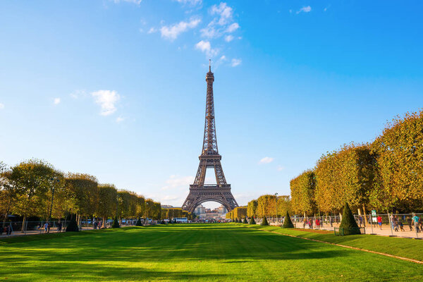 Eiffel Tower in Paris seen from Champs de Mars