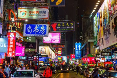 Kowloon, Hong Kong geceleri sokak sahne