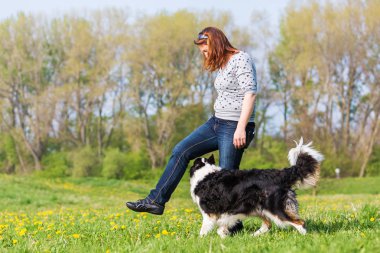 kadın köpek bir Border Collie ile dans yapma