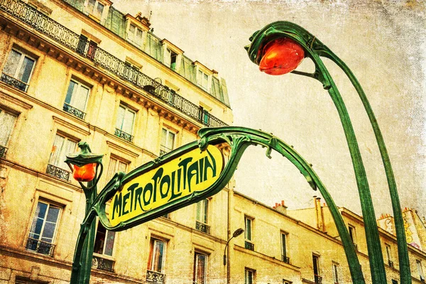 Vintage picture of a Metro sign in Paris, France — Stock Photo, Image