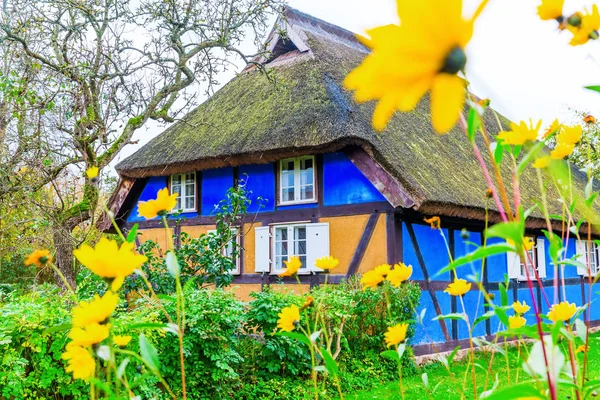 Idylliska halmtak stuga vid Lieper Winkel, Usedom, Tyskland — Stockfoto