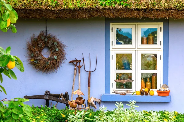 Idílica casa de campo con techo de paja en el Lieper Winkel, Usedom, Alemania — Foto de Stock