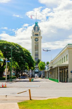 Honolulu, Oahu, Hawaii - 4 Kasım 2019 Honolulu Aloha Kulesi. Hawaii eyaletinin simgelerinden biri olarak kabul edilen bir deniz feneridir. 11 Eylül 1926 'da açıldı.