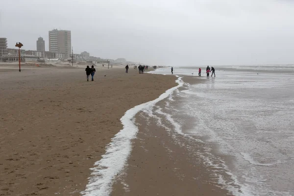 Beach Zandvoort Netherlands Stormy Day Unrecognizable People — Stock Photo, Image