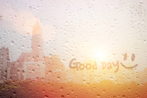 Draw good day on window — Stock Photo, Image