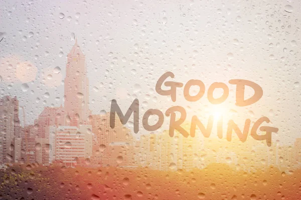 Draw good morning art first light in raining day — Stock Photo, Image