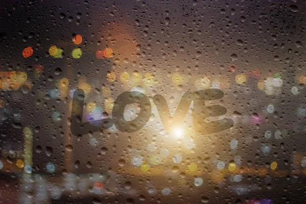 Draw love on window at night background — Stock Photo, Image