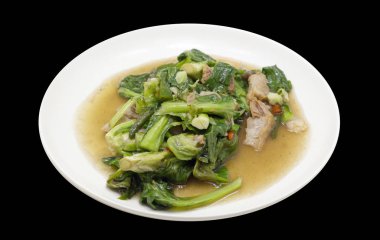 Kızarmış gevrek domuz eti ve istiridye sosu ile 