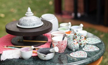 spin ahşap el yapımı seramik desen