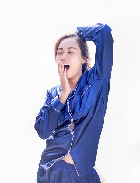 Asiático adolescente somnoliento acción con pejamas —  Fotos de Stock