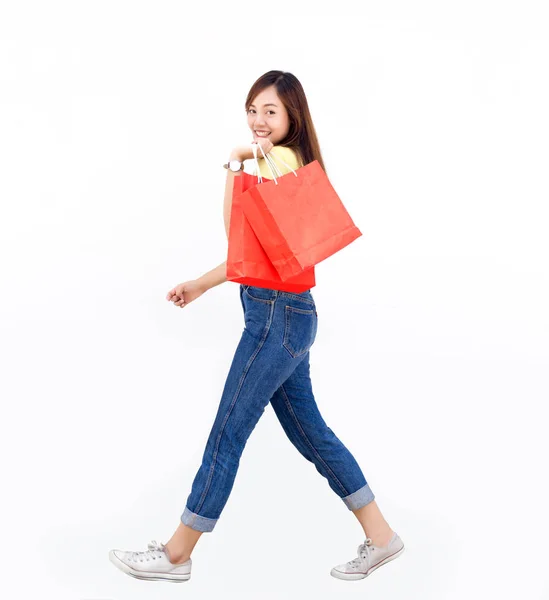 Asian thai lady hold shopping paper bag — Stock Photo, Image