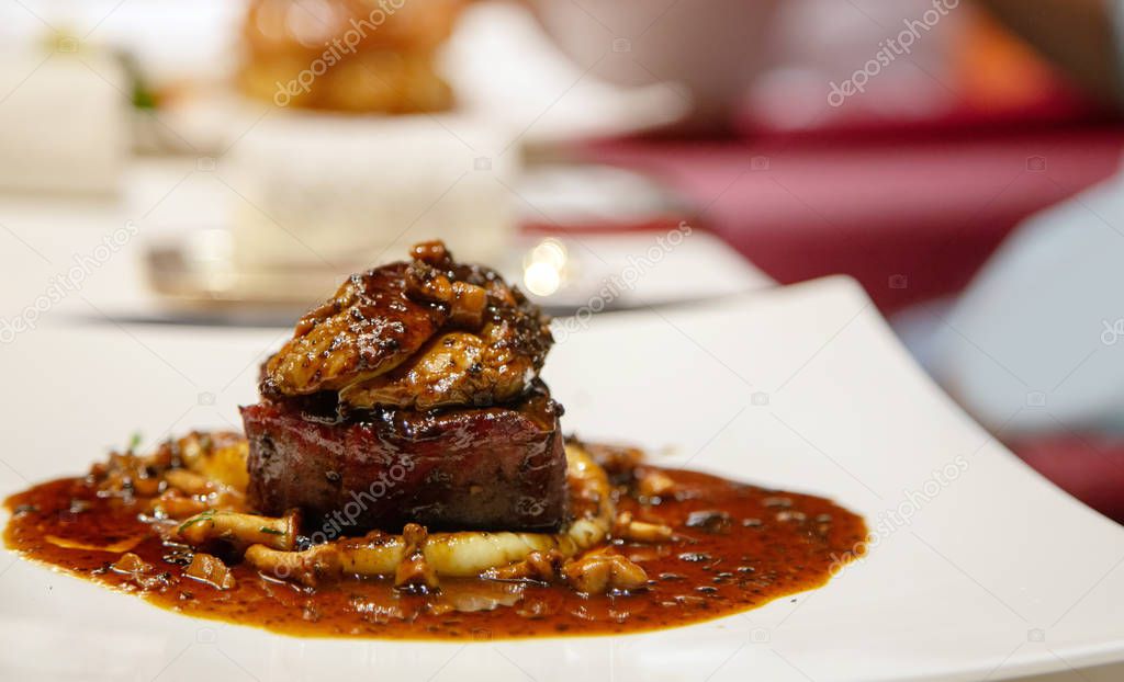 food designer steak serve on dinner table 