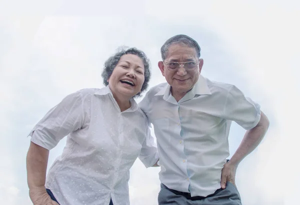 Casal Asiático Avó Grandmather Sorriso Fundo Vista Feliz Emoção Ato — Fotografia de Stock