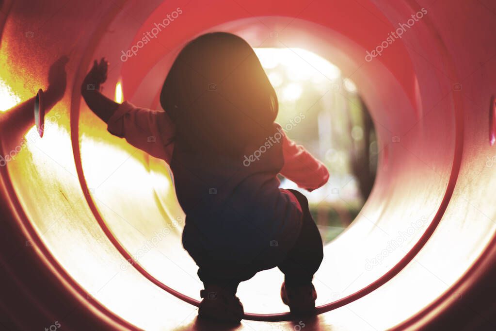 backyard of kids playing tunnel at playpark in the morning