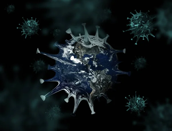 Retouching Globální Jako Virus Nebo Pandemická Situace Koncept Plovoucí Vesmíru — Stock fotografie