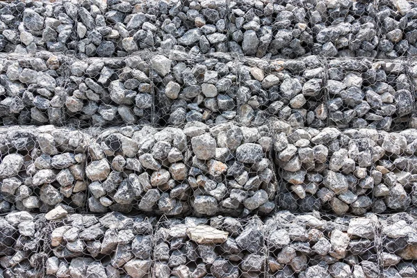 Stone Wall Defence Falling Soil Mountain Iron Net Texture Background — Stock Photo, Image