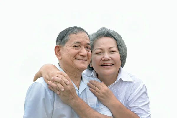 Heakthy Feliz Asiático Avô Junto Com Abraço Branco Isolado — Fotografia de Stock