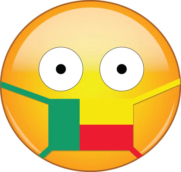 Emoji Giallo Spaventato Maschera Medica Beninese Protezione Sars Coronavirus Influenza — Vettoriale Stock